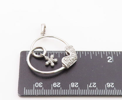 925 Silver  Vintage Twisted Love Heart With Flower Charm Topaz Pendant PT20386