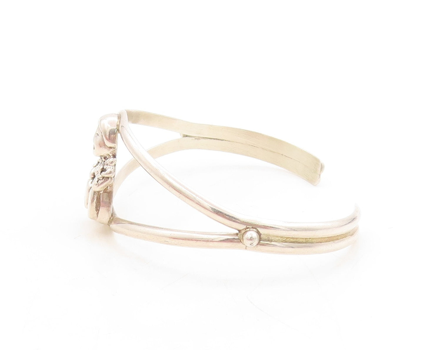 925 Sterling Silver Vintage Bracelet CAROL FELLY Cutout Crying Baby Cuff BT10950