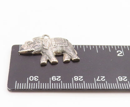 925 Sterling Silver Vintage Pendant Etched Majestic Royal Elephant Charm PT25923