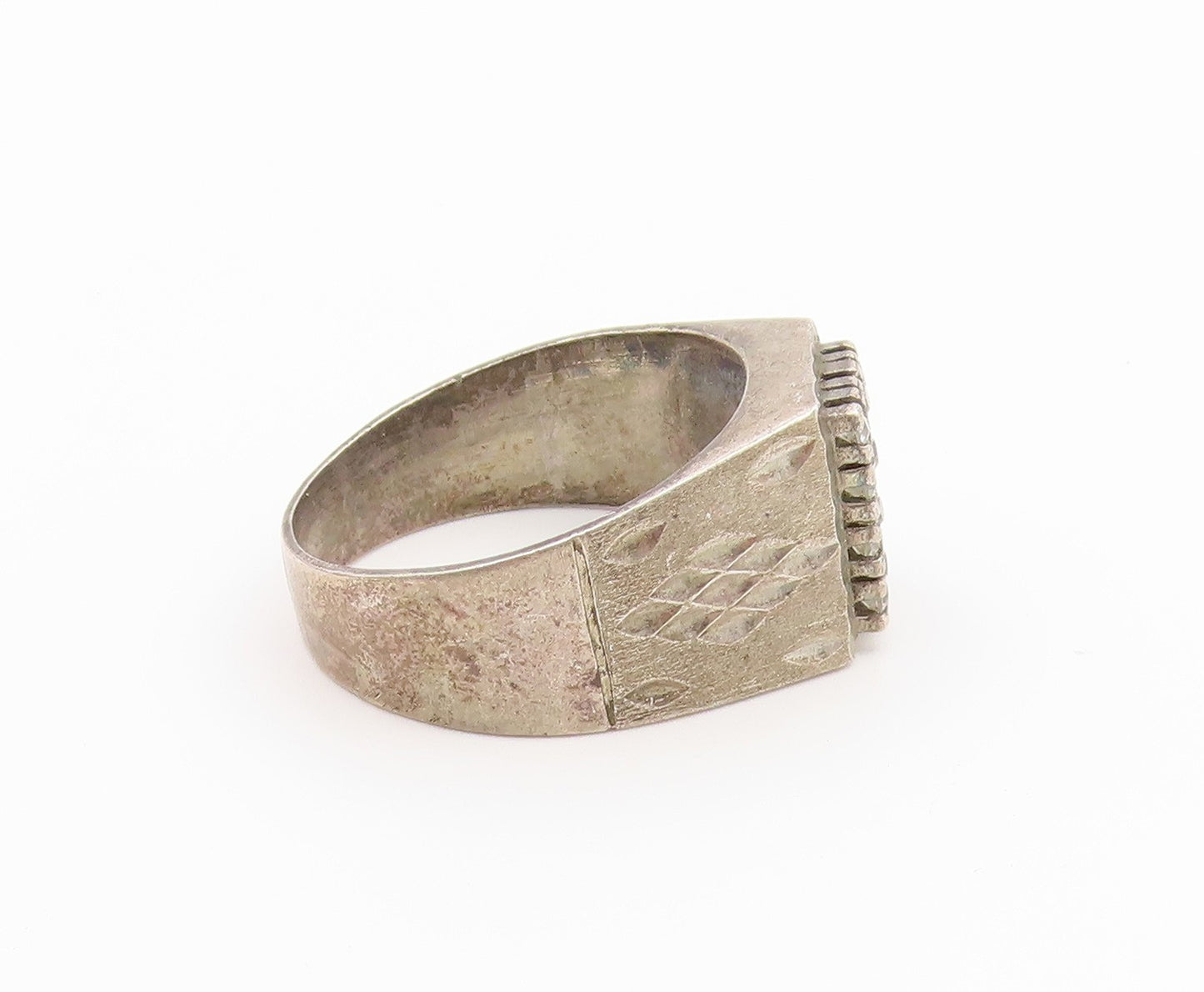 925 Sterling Silver Vintage Ring CZ Etched Geometric Grid Band  Sz 11.5  RG36871
