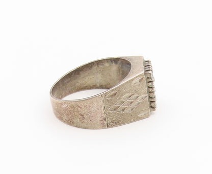 925 Sterling Silver Vintage Ring CZ Etched Geometric Grid Band  Sz 11.5  RG36871