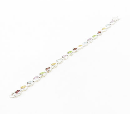 925 Sterling Silver  Topaz Peridot & Amethyst Shiny Chain Bracelet  BT6420