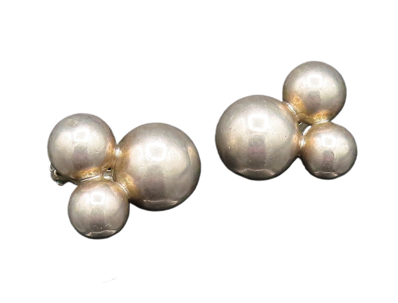 M&J SAVITT 925 Silver  Vintage Triple Bead Ball Non Pierced Earrings  EG11935