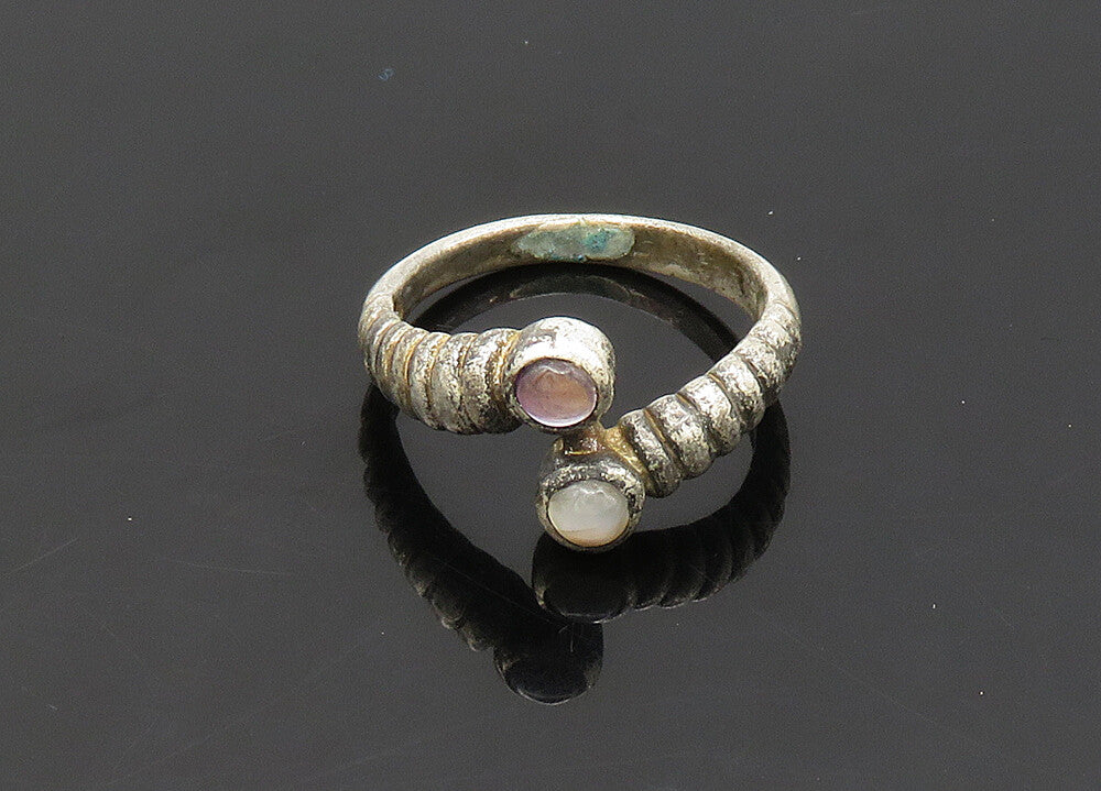 925 Sterling Silver  Vintage Cabochon Topaz Bypass Band Ring Sz 7.5  RG21445