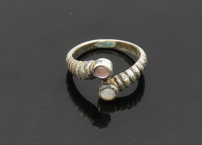 925 Sterling Silver  Vintage Cabochon Topaz Bypass Band Ring Sz 7.5  RG21445