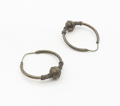 925 Sterling Silver  Vintage Oxidized Swirl Twist Detail Hoop Earrings  EG7939