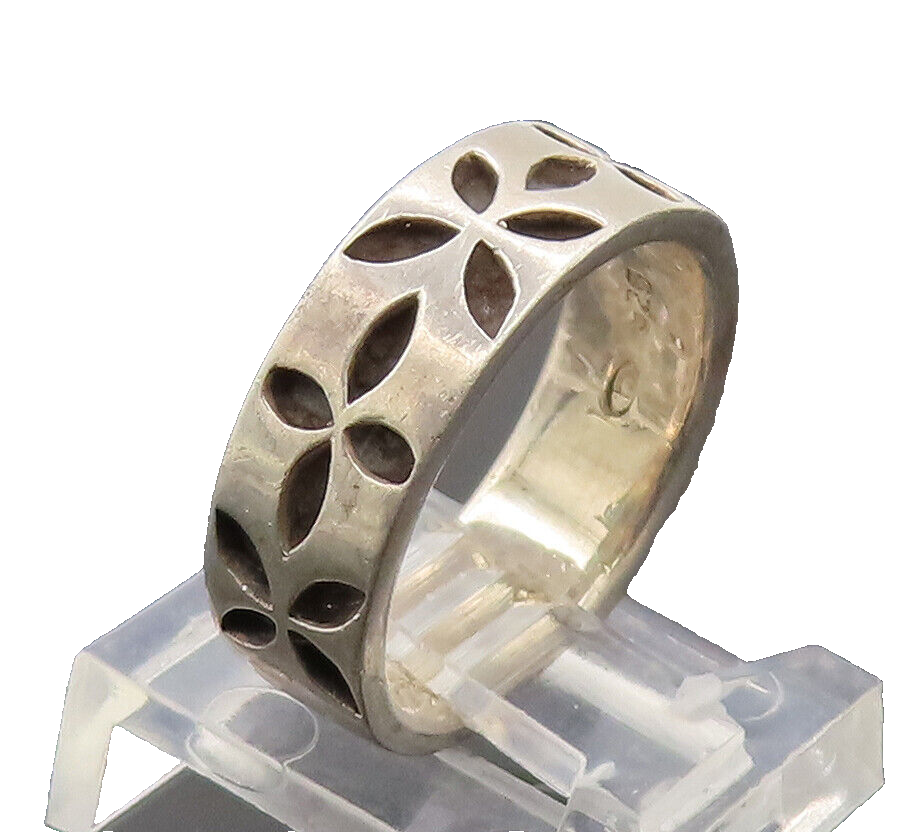 925 Sterling Silver  Vintage Four Petals Etched Flowers Ring Sz 6  RG27422