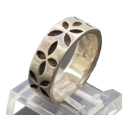 925 Sterling Silver  Vintage Four Petals Etched Flowers Ring Sz 6  RG27422