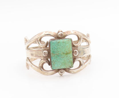 925 Sterling Silver Vintage Bracelet NAVAJO ZUNI Sandcast Turquoise Cuff BT11653