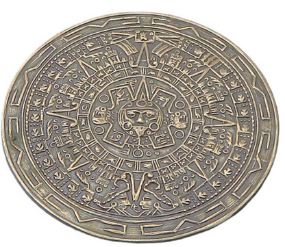 MEXICO 925 Silver  Vintage Mayan Aztec Sun Calendar Oxidized Brooch Pin BP8767