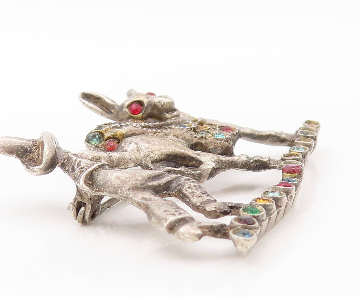 925 Sterling Silver Vintage Brooch Pin Antique Multi Stone Donkey & Man  BP11158