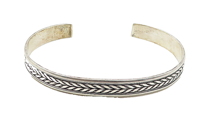 925 Sterling Silver  Vintage Dark Tone Wheat Pattern Cuff Bracelet  BT1664