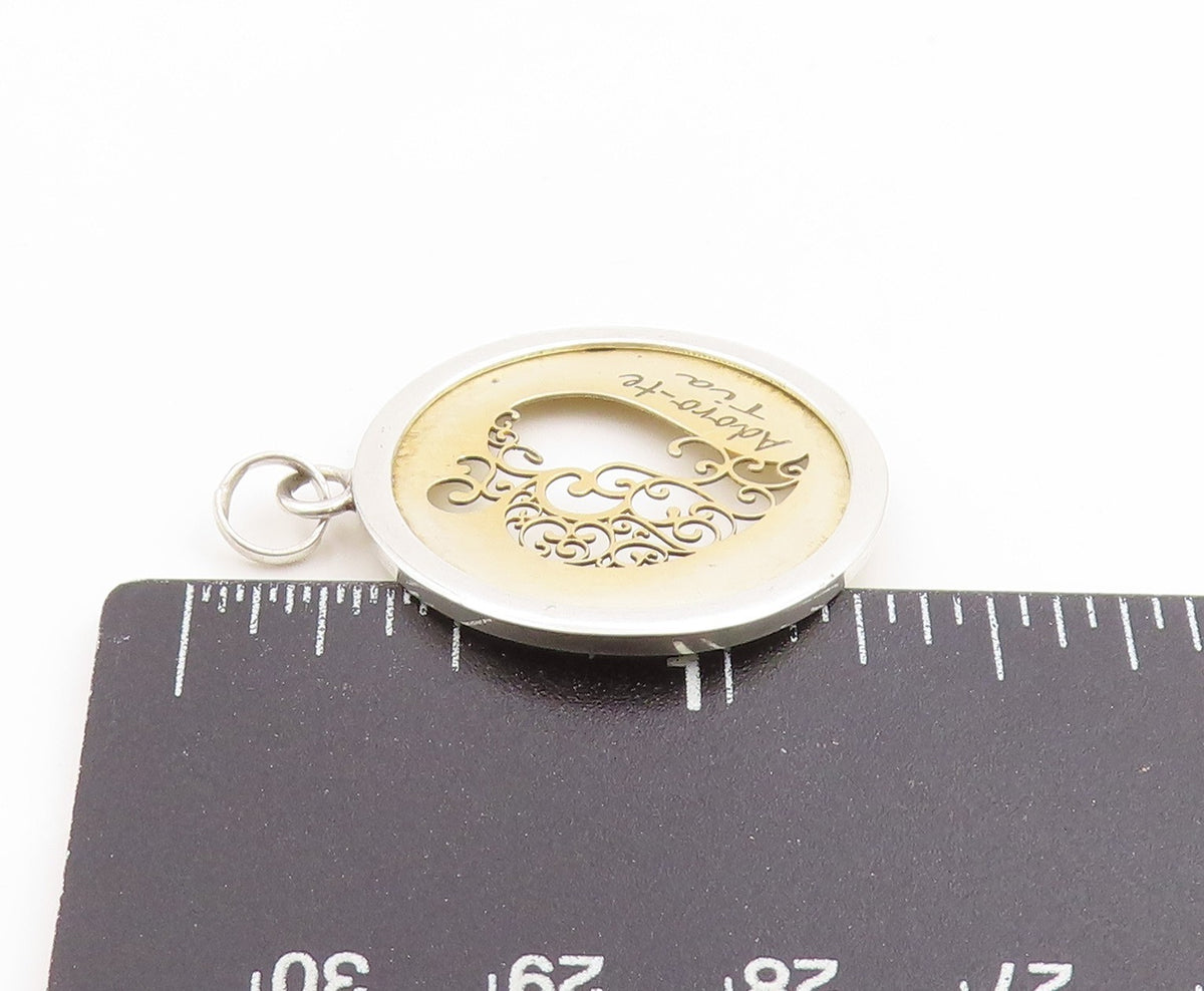 925 Sterling Silver Vintage Pendant I Adore You  Aunt Love Heart Medal  PT25270