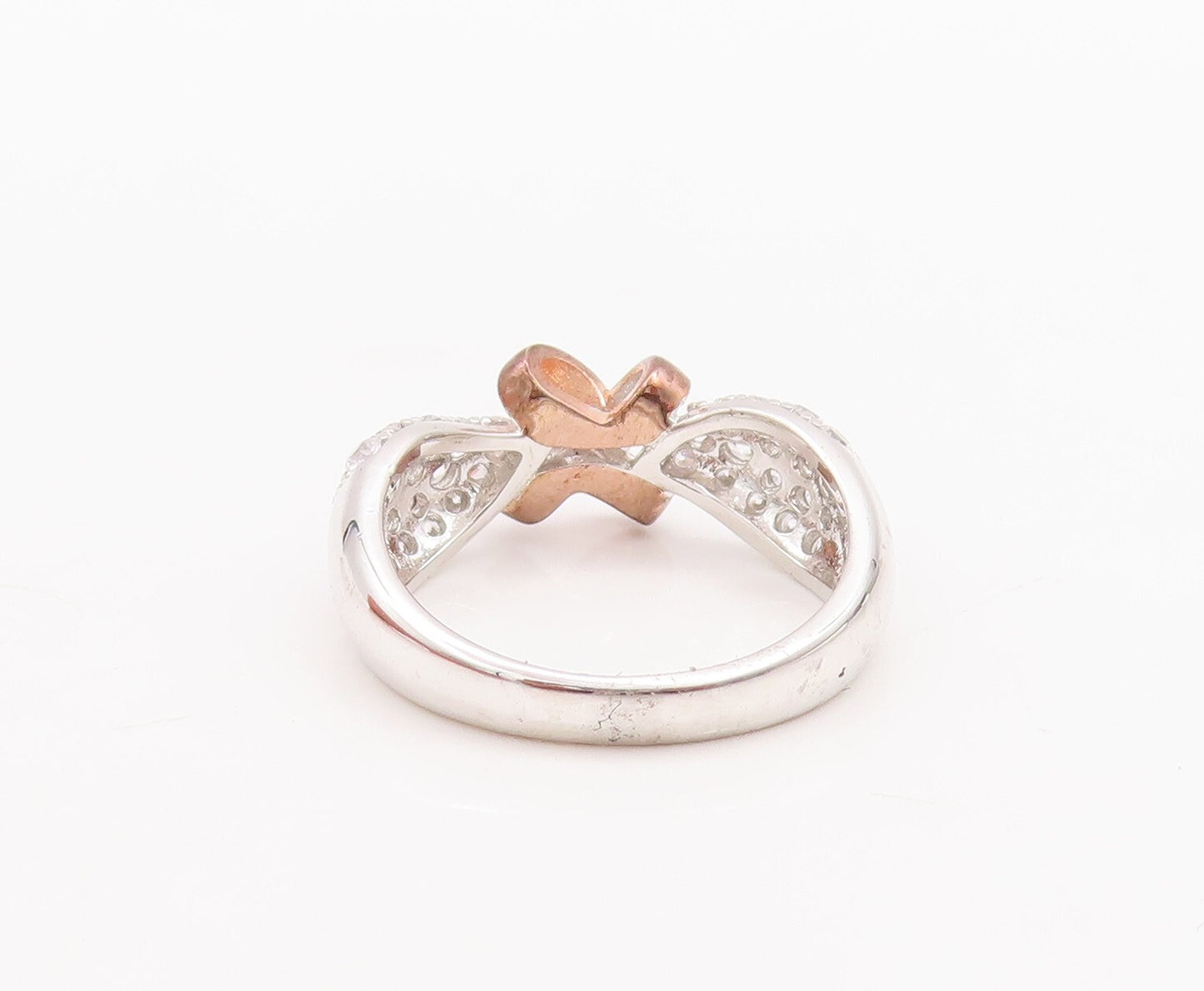 925 Sterling Silver Vintage Ring Modernist Floral knot CZ Inlay  Sz 7  RG29598