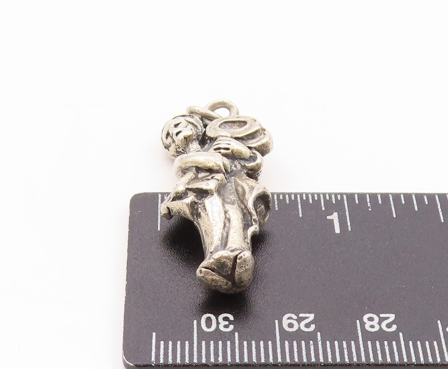 925 Sterling Silver Vintage Pendant Carved Girl Holding Key Of Life  PT24120