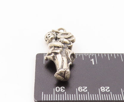 925 Sterling Silver Vintage Pendant Carved Girl Holding Key Of Life  PT24120