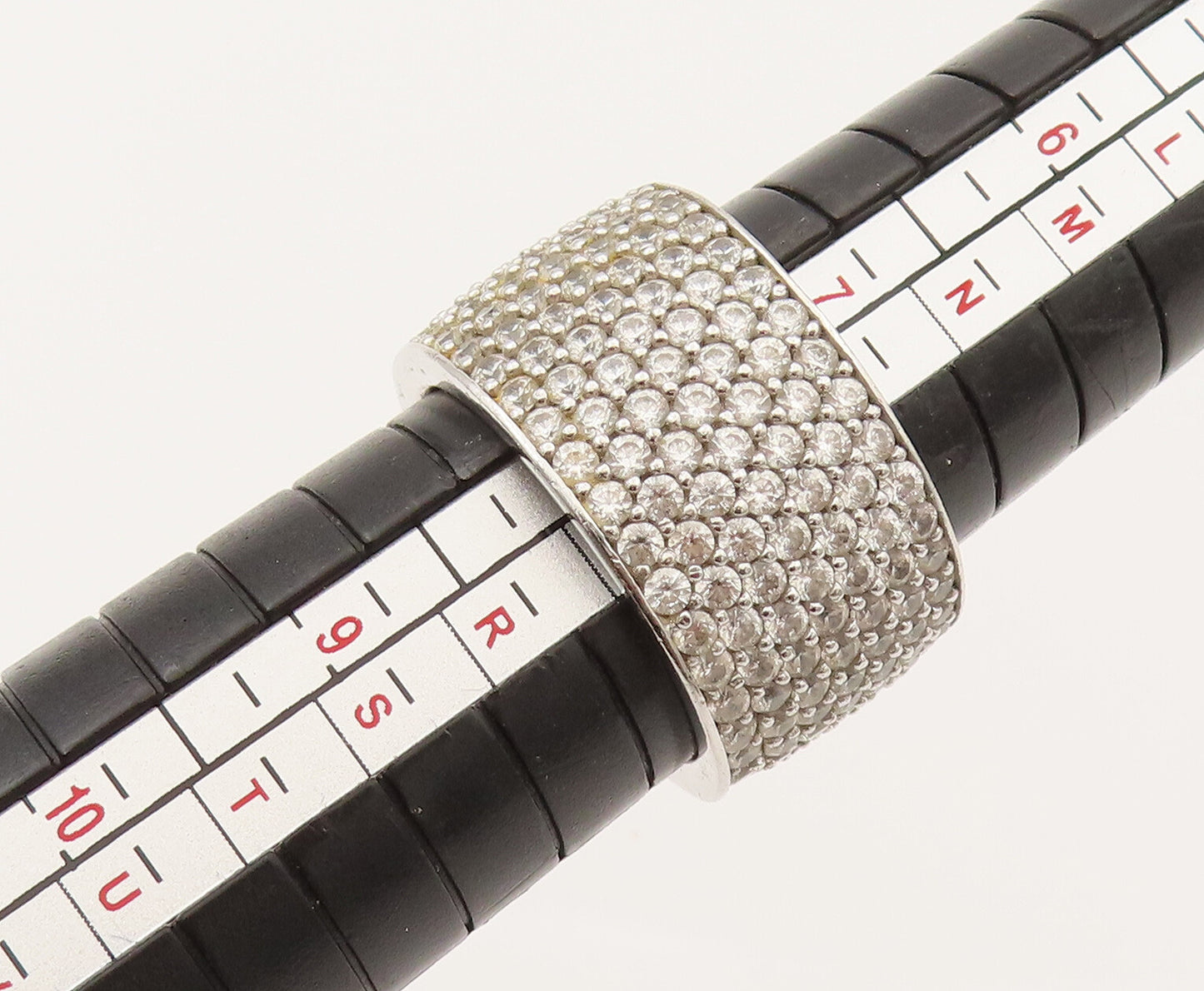 925 Silver  Vintage Dancing Cubic Zirconia Cigar Band Ring Sz 7.5  RG26383