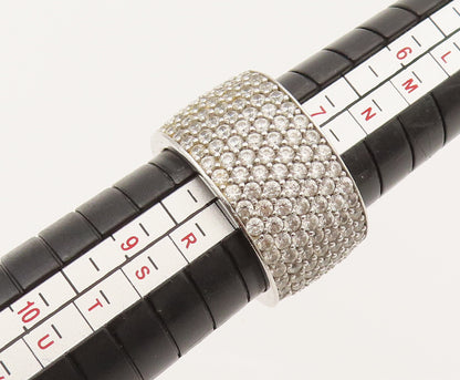 925 Silver  Vintage Dancing Cubic Zirconia Cigar Band Ring Sz 7.5  RG26383