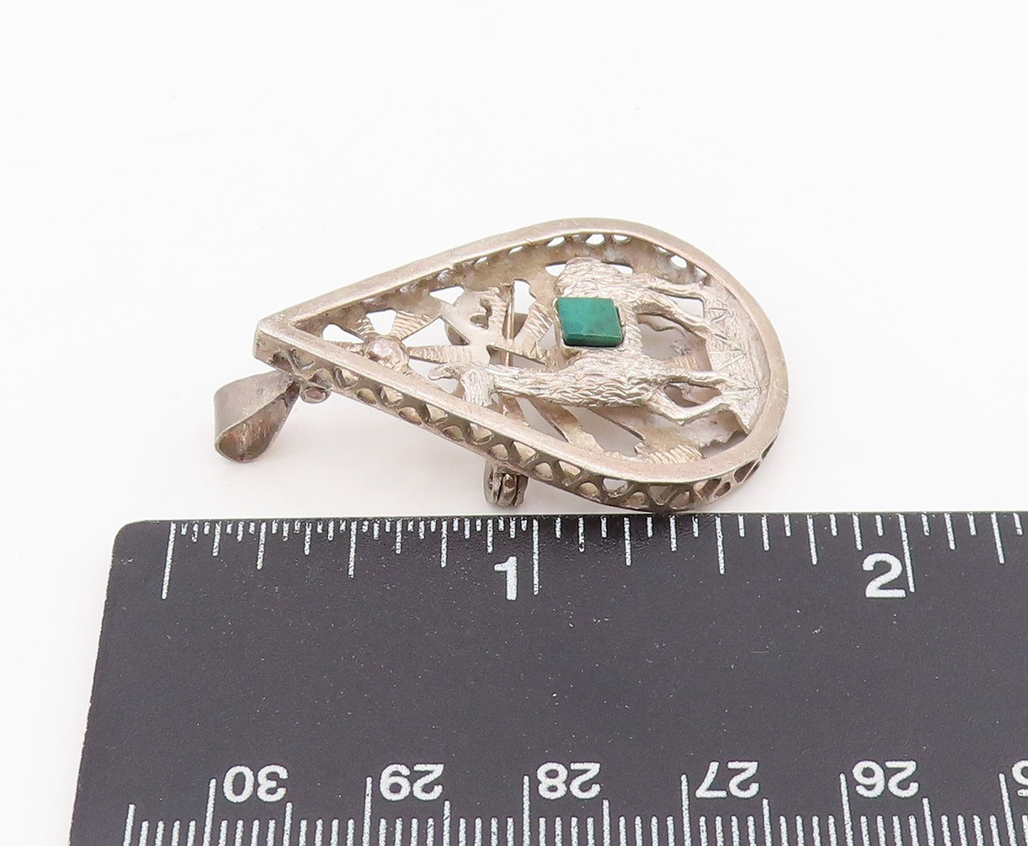 925 Sterling Silver Vintage Brooch Malachite Carved Llama Teardrop Pin  BP12089