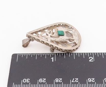 925 Sterling Silver Vintage Brooch Malachite Carved Llama Teardrop Pin  BP12089