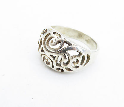 925 Sterling Silver  Vintage Swirl Cutout Design Dome Band Ring Sz 7  RG6254