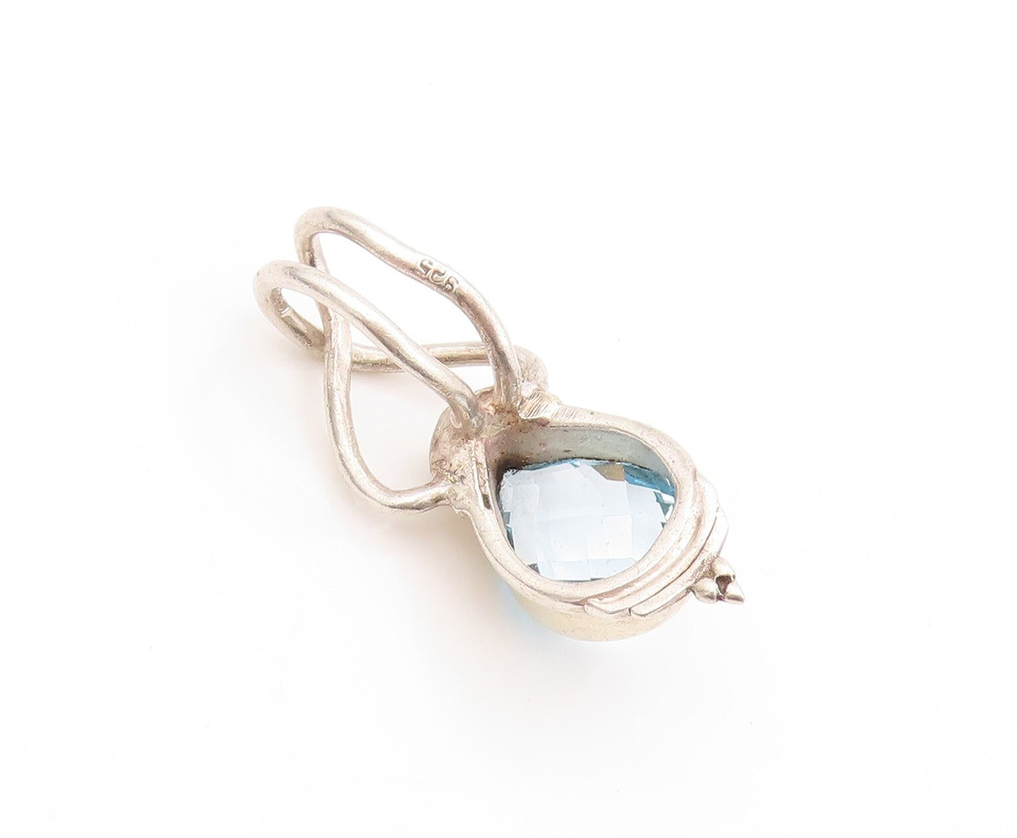 925 Sterling Silver Vintage Pendant Modernist Drop Cut Blue Topaz  PT23959