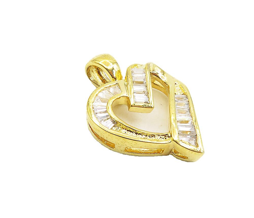 925 Sterling Silver  Cubic Zirconia Gold Plated Love Heart Pendant  PT6483