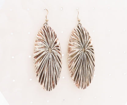 925 Sterling Silver Vintage Earrings ISRAEL Large Oval Brutalist Grooved EG13232