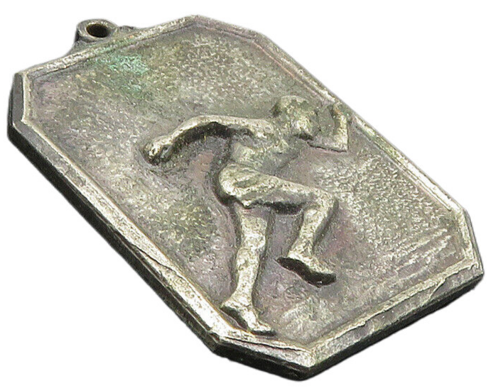925 Sterling Silver  Vintage Antique Oxidized Runner Medallion Pendant  PT7670