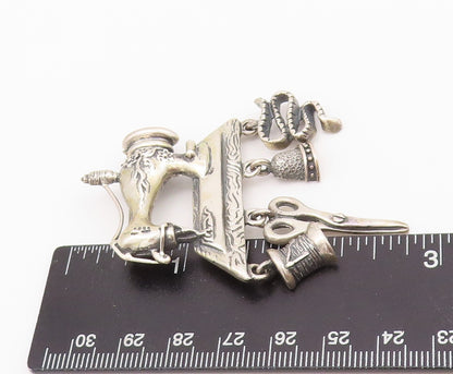 925 Sterling Silver Vintage Brooch Sewing Machine With Dangling Charms  BP11686