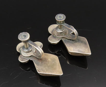 MEXICO 925 Silver  Vintage Beaded Diamond Shape Screw Back Earrings  EG11902