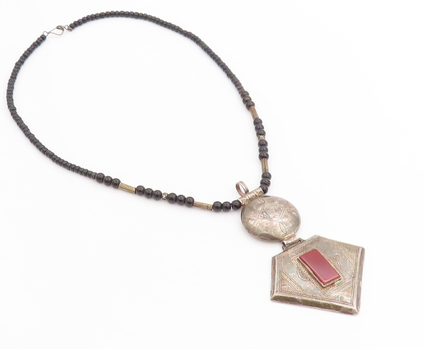 925 Sterling Silver Vintage Necklace Antique Carnelian & Onyx Chain  NE4588