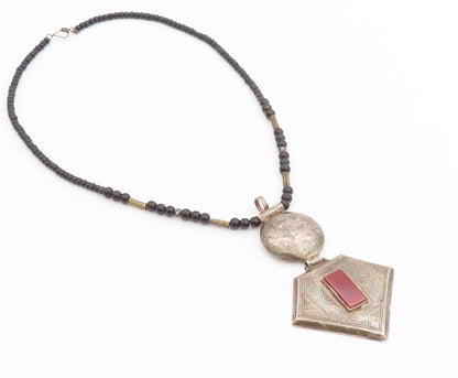 925 Sterling Silver Vintage Necklace Antique Carnelian & Onyx Chain  NE4588