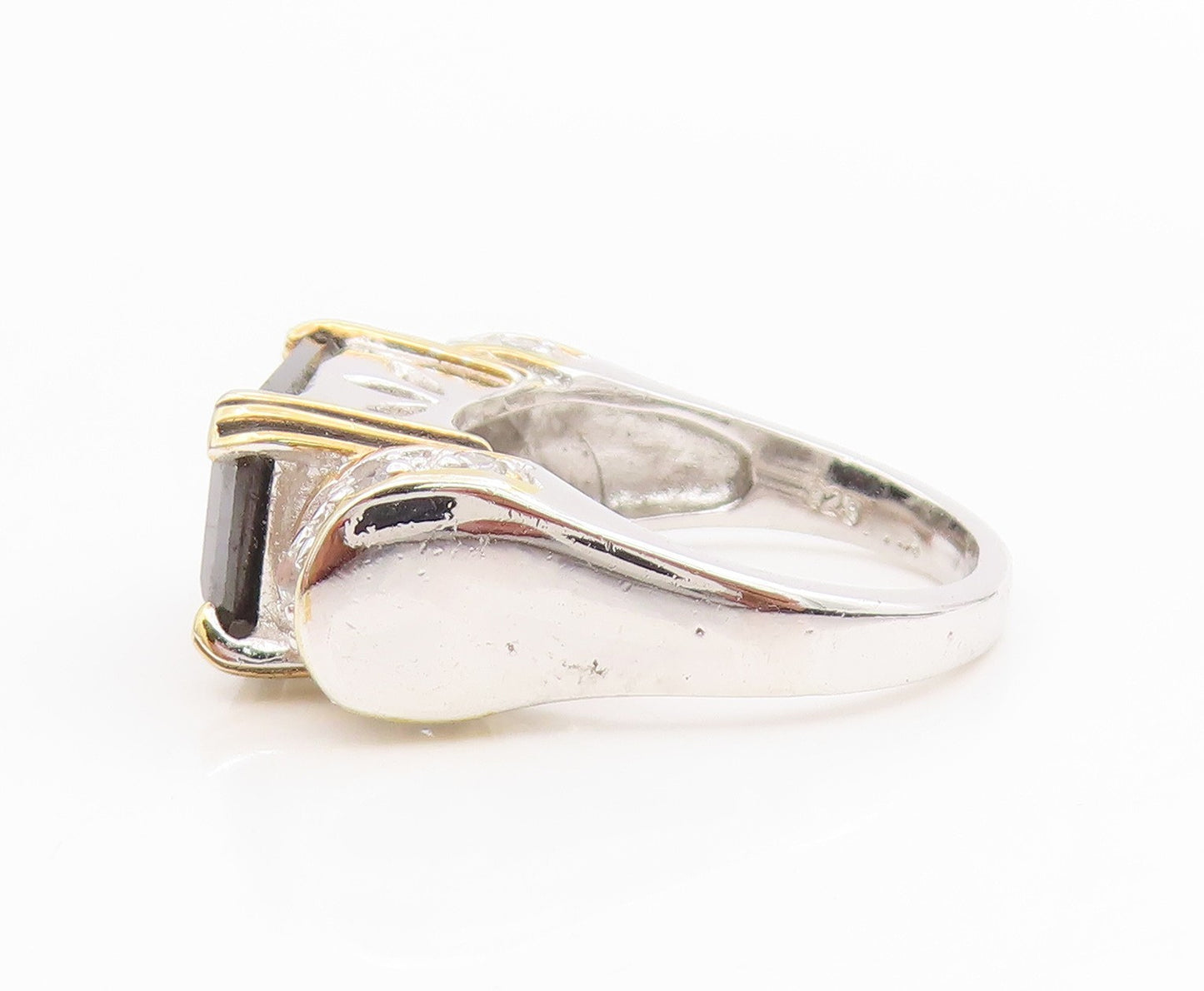 14k Gold & 925 Sterling Silver Vintage Ring Onyx Statement Band  Sz 7  RG34580