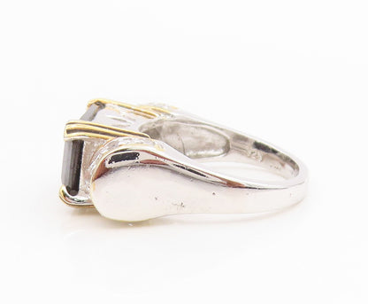 14k Gold & 925 Sterling Silver Vintage Ring Onyx Statement Band  Sz 7  RG34580