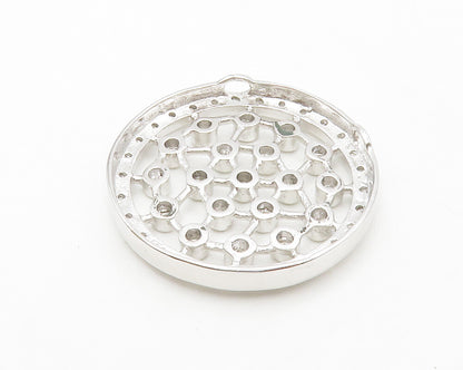 925 Sterling Silver  Shiny White Topaz Open Design Round Pendant  PT10787