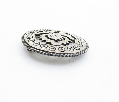 MEXICO 925 Sterling Silver  Vintage Etched Circle Pattern Brooch Pin  BP1827