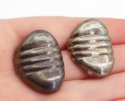 925 Sterling Silver  Vintage Dark Tone Fluted Detail Drop Earrings  EG2355
