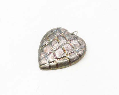 925 Sterling Silver  Vintage Dark Tone Chiseled Love Heart Pendant  PT13947