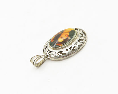JEZLAINE 925 Sterling Silver  Vintage Enamel Woman Portrait Pendant  PT13824