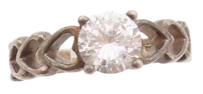 925 Sterling Silver Vintage Ring Antique Topaz Hearts Cutout Band  Sz 7  RG33135