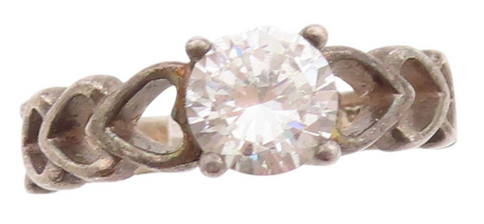 925 Sterling Silver Vintage Ring Antique Topaz Hearts Cutout Band  Sz 7  RG33135