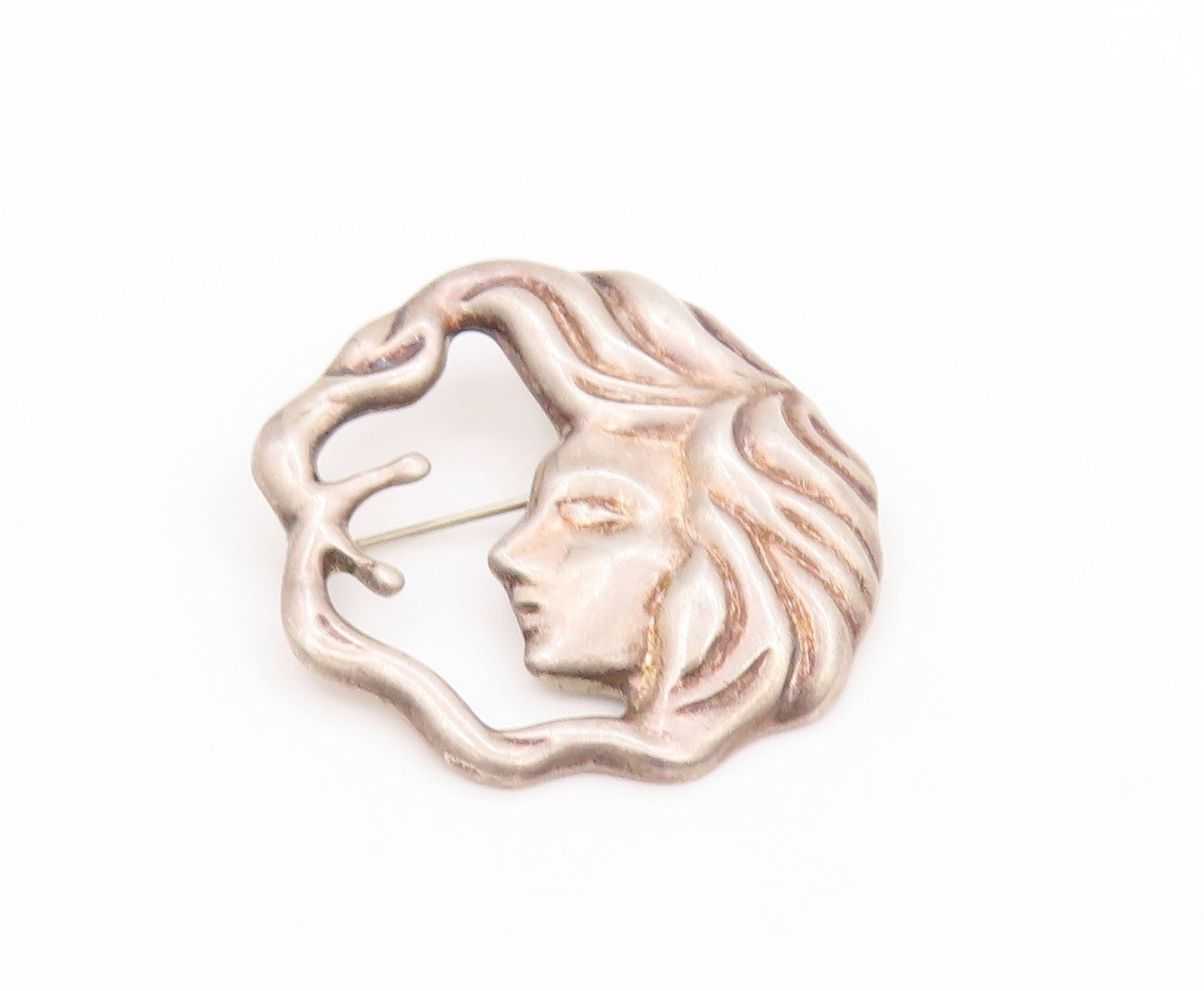 925 Sterling Silver Vintage Brooch Pin MEXICO Art Nouveau Moon Goddess  BP12260