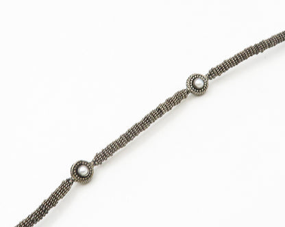 925 Sterling Silver  Vintage Petite Pearls Dark Tone Chain Necklace  NE3063