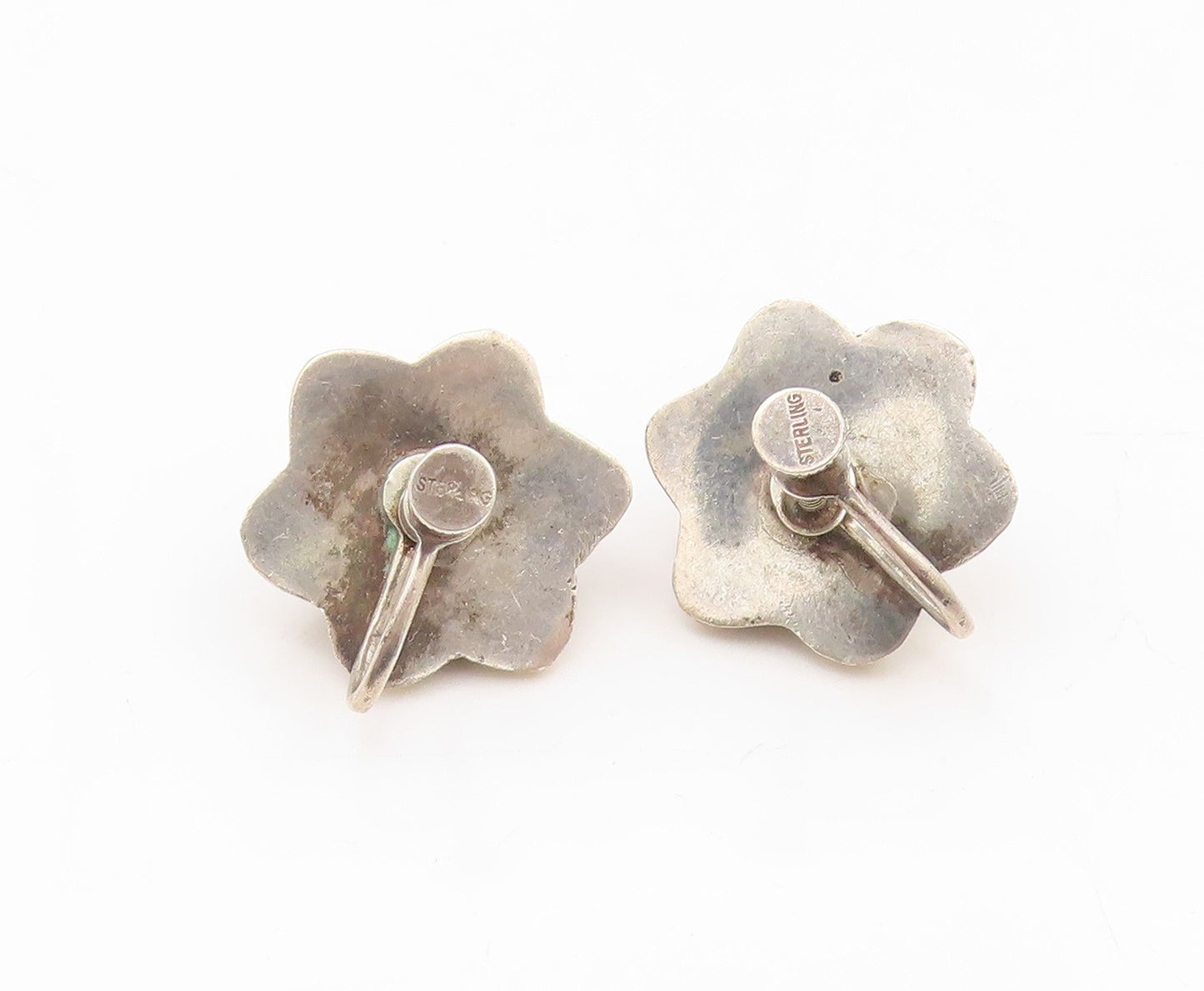 925 Sterling Silver Vintage Earrings Solid Modernist Floral Screw Back  EG13901