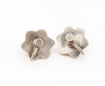 925 Sterling Silver Vintage Earrings Solid Modernist Floral Screw Back  EG13901