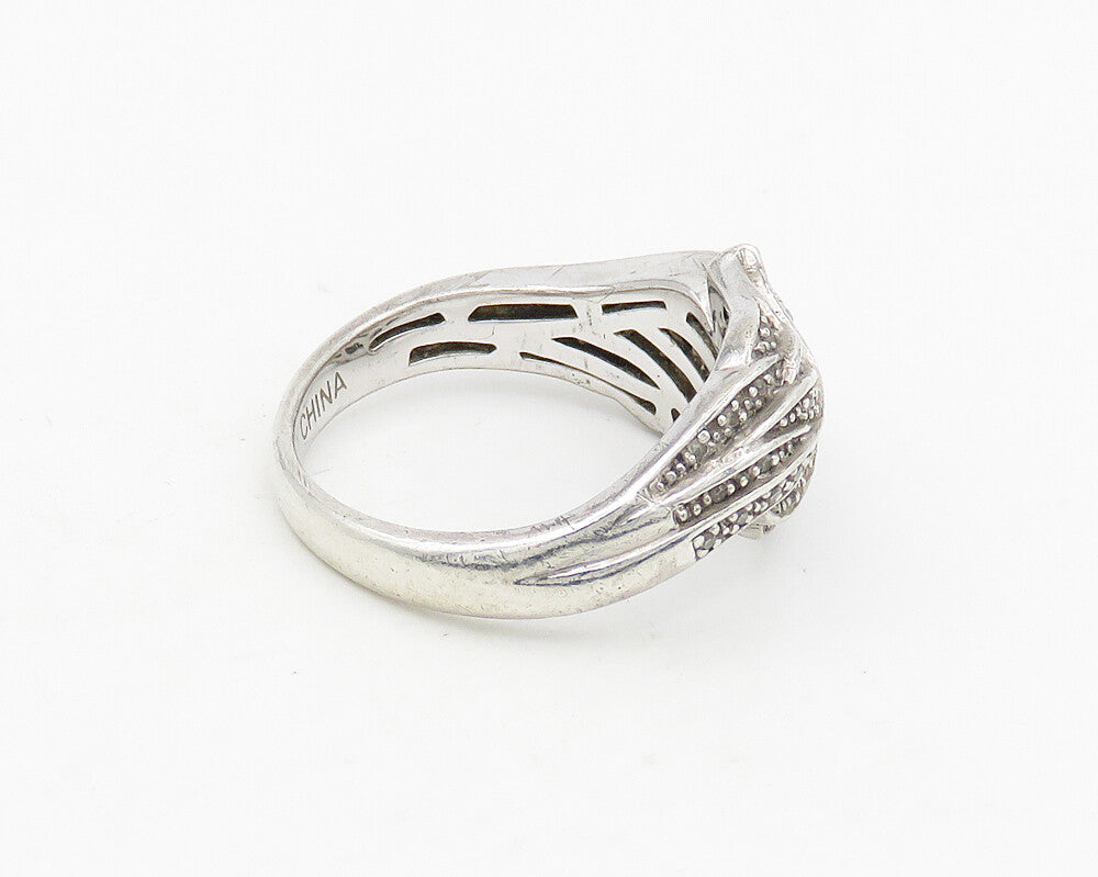 925 Silver  Vintage Genuine Diamonds Angel Wings Motif Band Ring Sz 8  RG18673