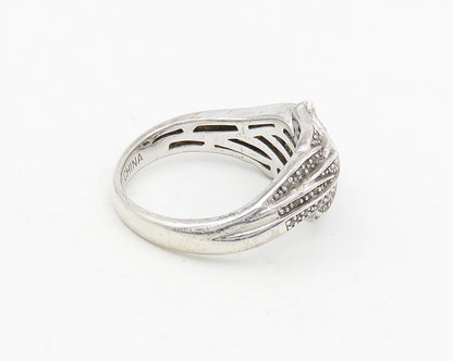 925 Silver  Vintage Genuine Diamonds Angel Wings Motif Band Ring Sz 8  RG18673