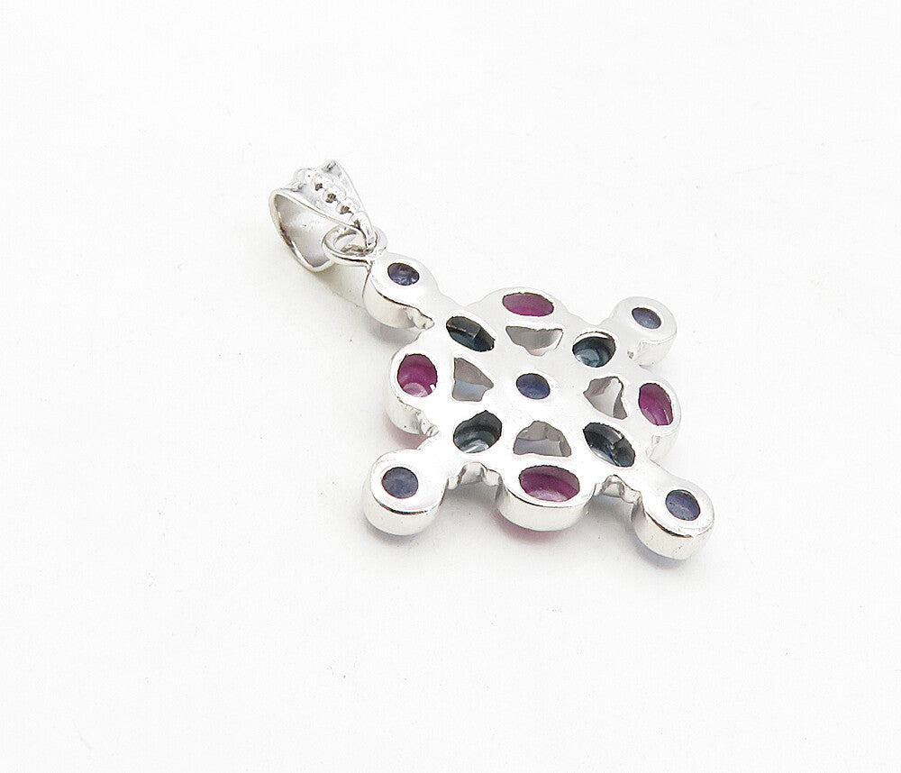 925 Sterling Silver  Cabochon Cut Amethyst & Topaz Cluster Pendant  PT6494