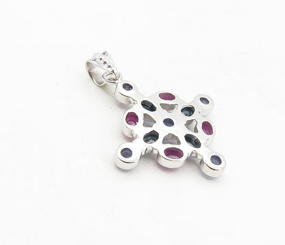 925 Sterling Silver  Cabochon Cut Amethyst & Topaz Cluster Pendant  PT6494